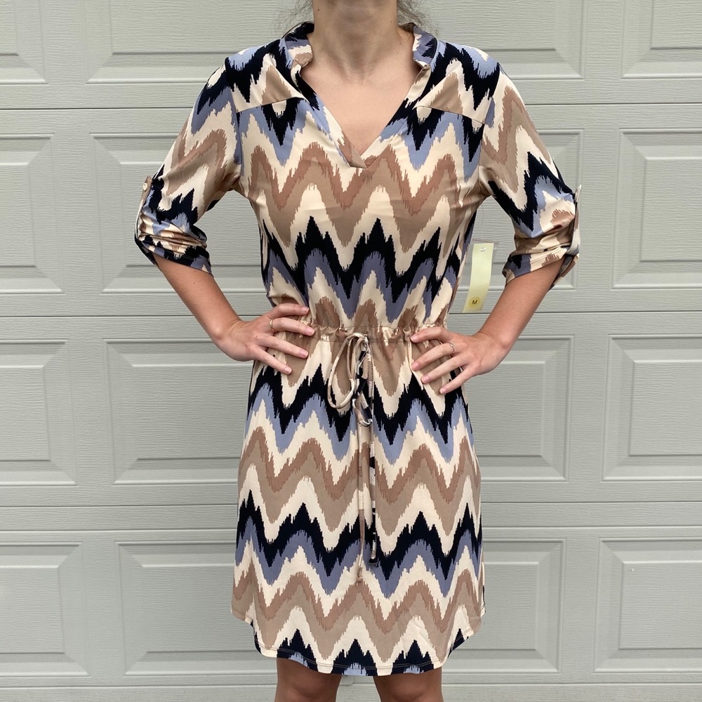 Tacera Petite Draw String Pattern Dress